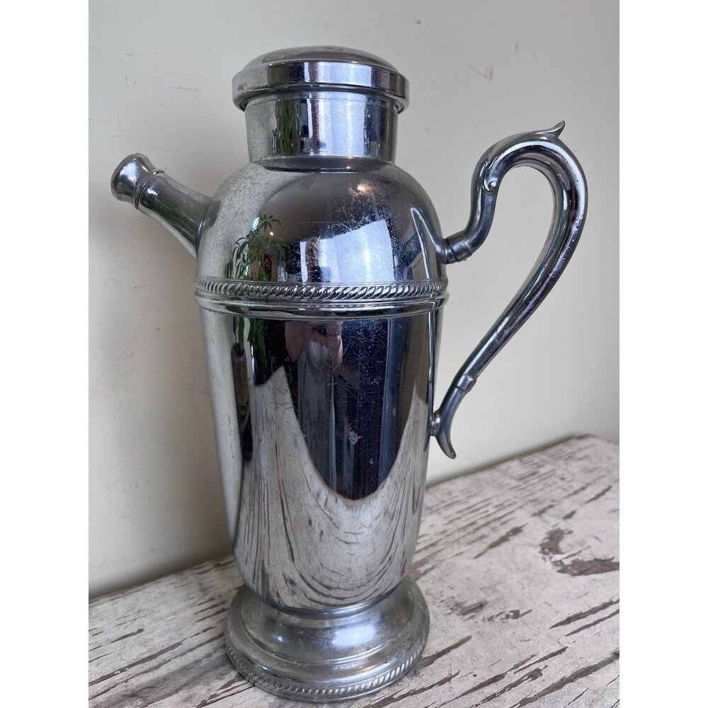 Vintage MCM Chrome Cocktail Pitcher Shaker Chrome Plated Martini Barware Deco